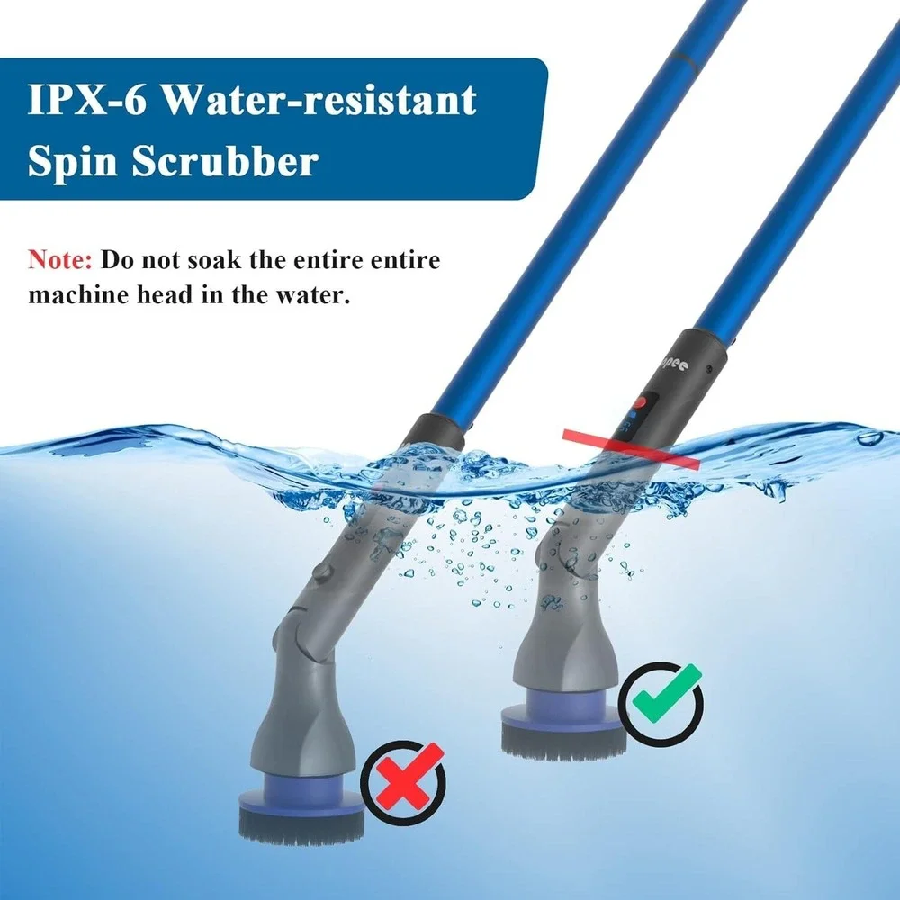 Cordless Electric Spin Scrubber LED Display 5 Brush Heads Extendable Handle